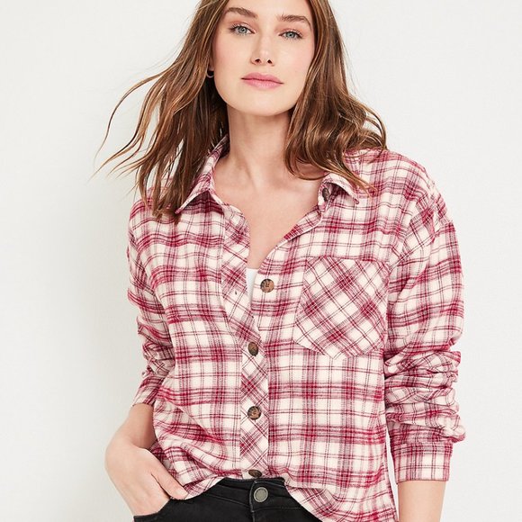 Cabin Plaid Button Up Tunic Boyfriend Shirt - Picture 2 of 2